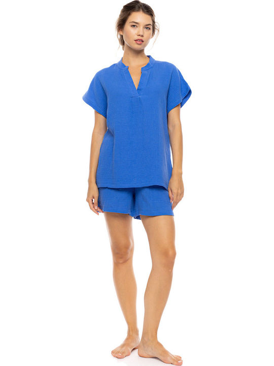 Pink Label Sommer Damen Schlafanzug-Set Indigo ...