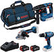 Bosch 0615A500AG Σετ Γωνιακός Τροχός, Δράπανο & Πιστολέτο 18V με 2 Μπαταρίες 4Ah και Θήκη
