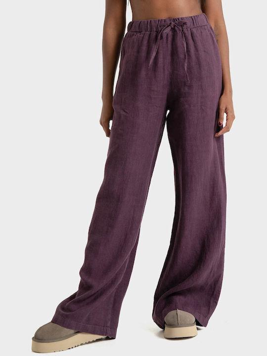 Dirty Laundry Damen Leinenhose Aubergine