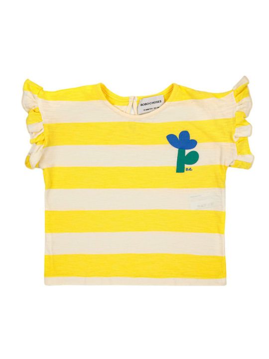 Bluza Pentru Copii Cu Mâneci Scurte Dungi Galbene