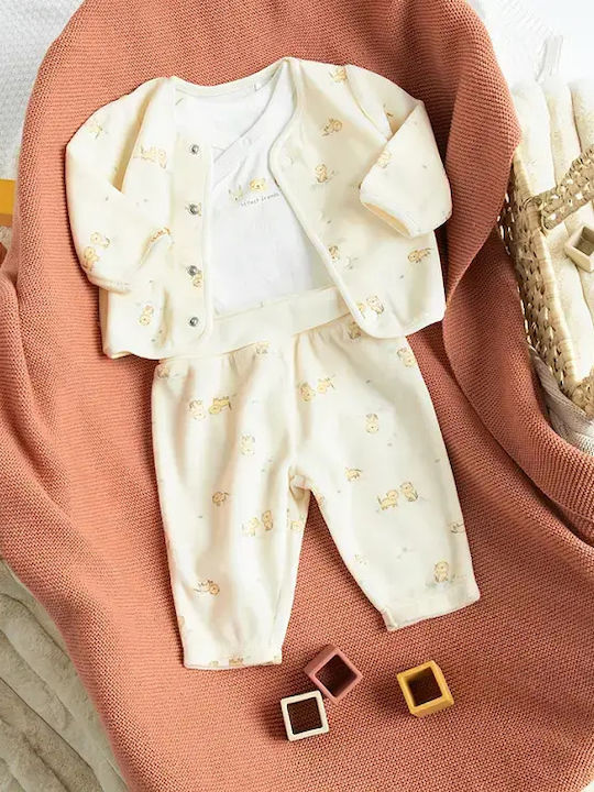 Cool Club Set Baby Bodysuit with Pants Beige 3 Pieces