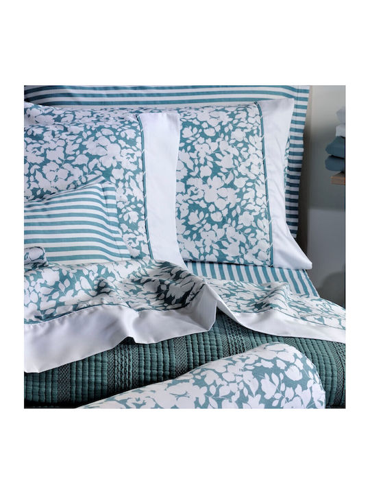 Down Town Home Set Cotton Satin Duvet Cover 170x240cm Single with Pillowcase Elvira S875 Petrol