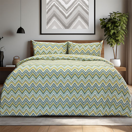 Lino Home Σετ Παπλωματοθήκη Υπέρδιπλη με 2 Μαξιλαροθήκες 225x245cm Flots Πετρόλ