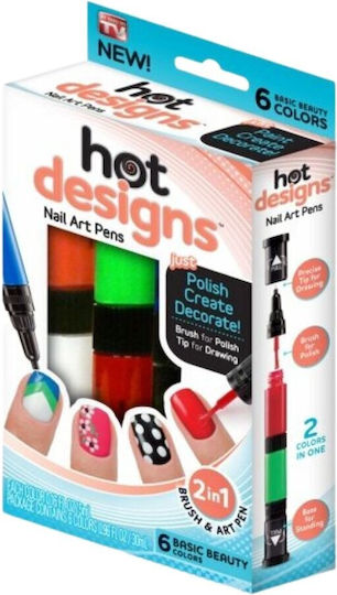 Set 6 Nail Polishes Nail Art Brushes Hot Designs