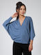 Bluza Damă Cu Mânecă 3/4 Și Decolteu În V Culoare Albastru Deschis