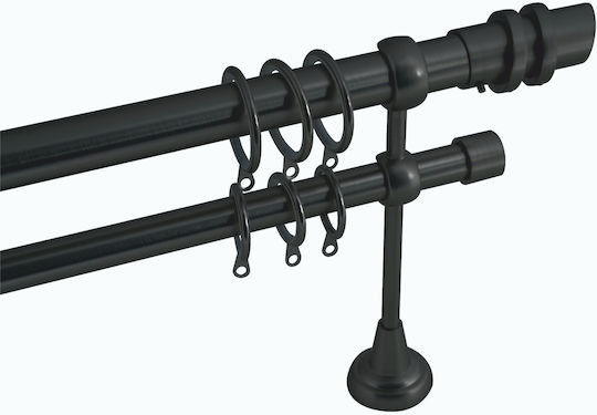 Frans Extendable Metallic Curtain Pole Double with Rod Diameter 25mm Length 140-250cm Black Matte A1/15D