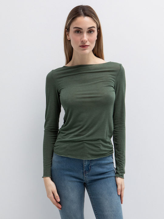 Toi&Moi Women's Long Sleeve Khaki Blouse