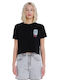 Women's Crop Cotton Short Sleeve Black Top