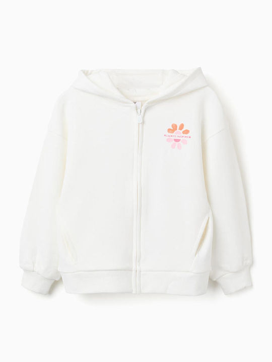Παιδική Ζακέτα Fleece με Κουκούλα Λευκή