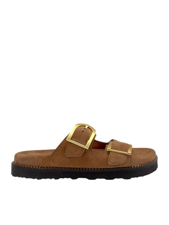 Ragazza Leder Flache Damen Sandalen Tabac Braun