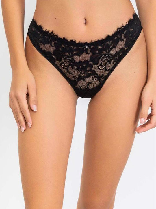 Γυναικείο String με Δαντέλα Μαύρο