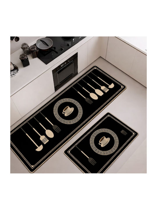 My Home Luxury Χαλάκι Κουζίνας Διάδρομος με Αντιολισθητικό Υπόστρωμα Μαύρο 60x180εκ.