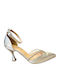 Satén Leder Pumps mit Riemen & Hochem Absatz Silber