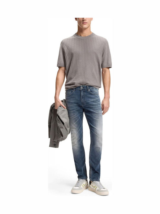 Men's Elastic Jeans Pants with Slim Fit Denimblue