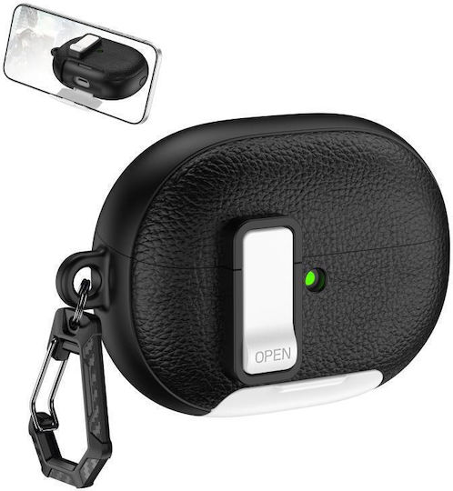 Husă Pentru Căști Huawei FreeBuds Pro 5 Textură Din Piele Cu Cârlig Negru-Alb