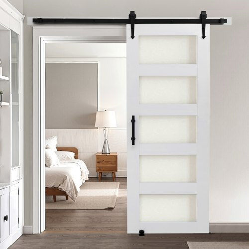 Vevor Schiebetür Stall 762 X 2134mm MDF Paneel Hochleistungs Glas Kit Zubehör Wasserdichte Oberfläche Pvc Einfache Installation Leise Gleiten