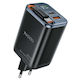 Yesido Charger With Built-In Cable GaN With USB-A Output Port And USB-C Output Port USB-C 67W Quick Charge 3.0 Power Delivery Quick Charge 2.0 Black (YC100)