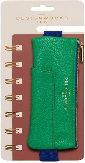Vegan Leather Pen & Pencil Case Bright Green & Navy Designworks Ink