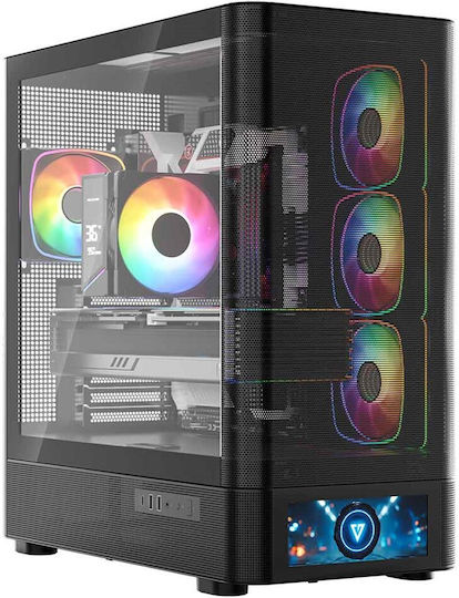 Modecom Volcano AQ500 Gaming Midi Tower Кутия За Компютър Със Страничен Прозорец И ARGB Осветление Черна