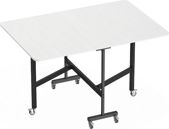 Portable Folding Table 6 Wheels Brakes Folding Kitchen Table Small Spaces White