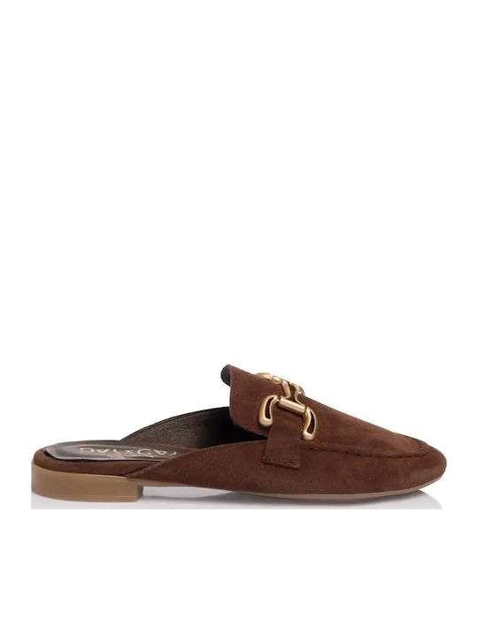 Leather Mules with Heel in Brown Colour