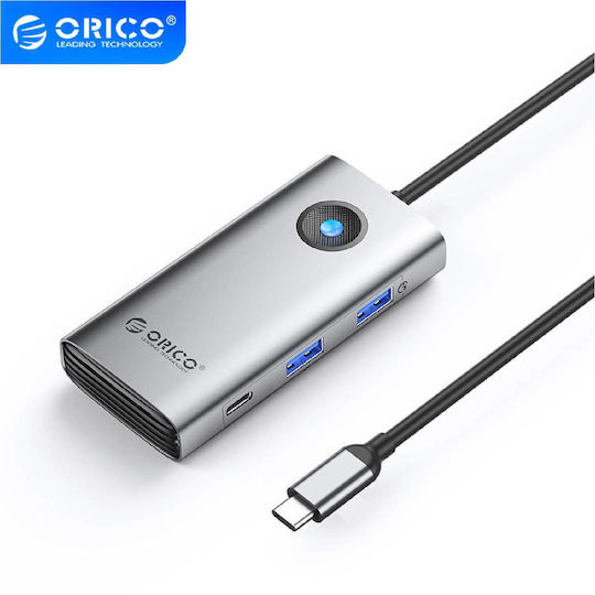 Orico USB-C Docking Station με HDMI 4K PD Ethernet Ασημί (PW11-6PCR-GY-EP)