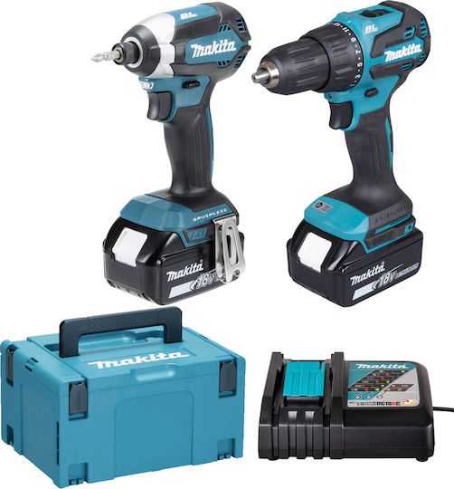 Makita DLX2537TJ Σετ Κρουστικό Δραπανοκατσάβιδο & Παλμικό Κατσαβίδι Brushless 18V με 2 Μπαταρίες 5Ah και Θήκη