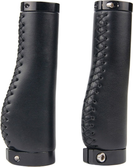 1 Pair Non-Slip Leather Bicycle Handlebar Grips Protective Mountain Bike Handlebar Vintage Black