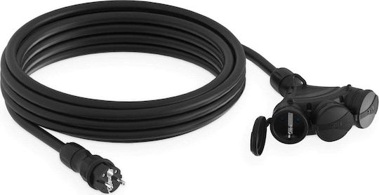 Extension Cord Cable 3 Sockets with Length 5m Cross Section 3 x 2.5mm² and Grounded Waterproof