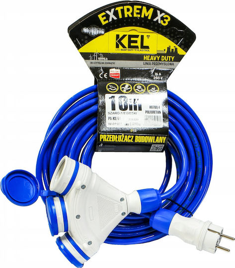 Extension Cord Cable 3 Sockets with Length 10m Cross Section 3 x 1.5mm² and Grounded Waterproof