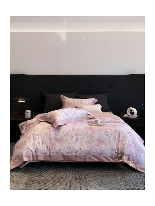 Double Duvet Cover Set 220x240cm 2 Pillowcases & 1 Pink Bed Sheet
