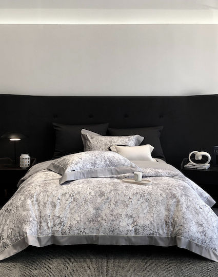 Double Duvet Cover Set 220x240cm 2 Pillowcases & 1 Gray Bed Sheet