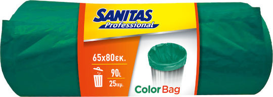 Sanitas Σακούλες Απορριμάτων Χωρητικότητας 90lt Professional 80x65cm 25τμχ Πράσινες