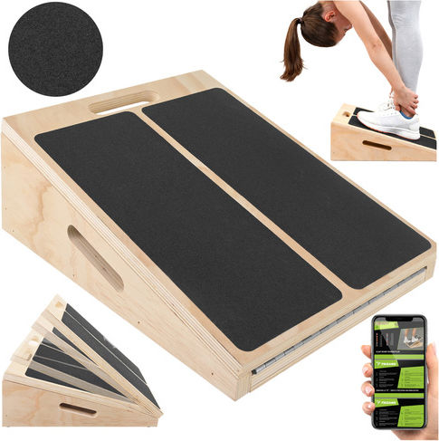 Platformă de Antrenament pentru Stretching Zola Reglaj pe 5 Niveluri 15-35° Antiderapantă Suportă 150 Kg Plan de Antrenament Mânere de Transport Lemn 39 X 30 X 14.5-30 Cm