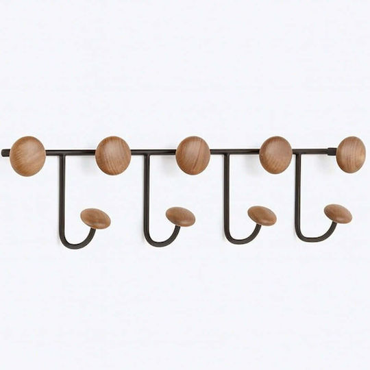 Wallity Wall Hanger Wooden 9 Hooks White 65x22x12cm