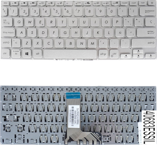 Spanish Laptop Keyboard Asus Vivobook 14 X409da X409ua X412fa X412da X412dap X412fac X412fag X412fl X412dk X412ua X412ub 0knb0-2612us00 V182962cs1 Es No Frame Silver Code 40683es