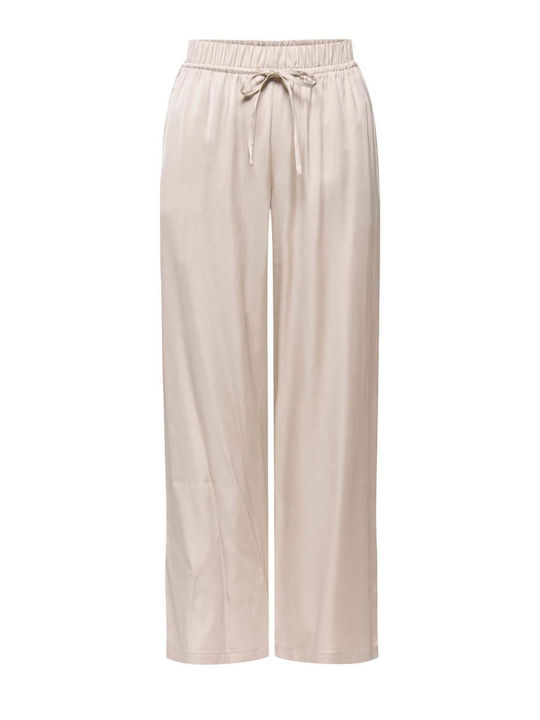 Women's Satin Trousers in Loose Fit Beige