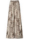 Women's High Rise Fabric Flared Trousers with Rubber Band Beige