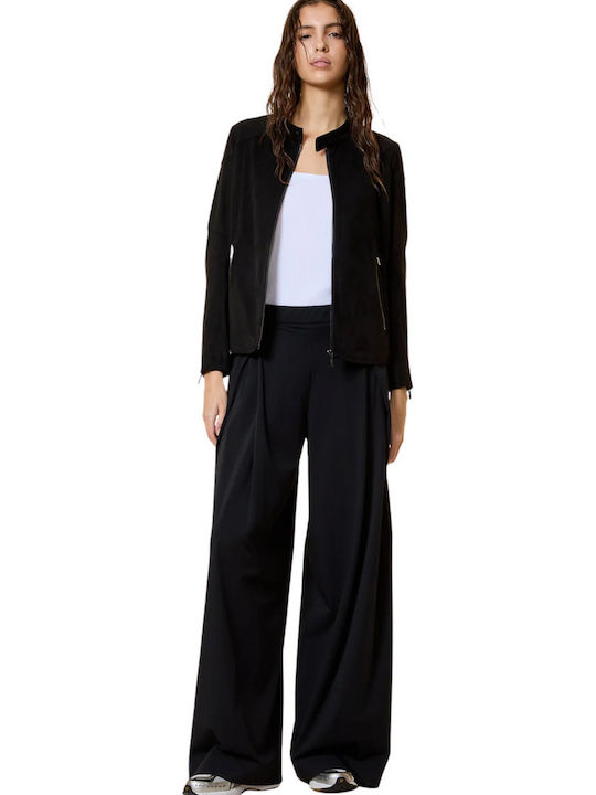 Women's High Rise Leather Pantaloons in Palazzo Fit Black