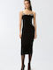 Summer Midi Evening Dress with Wrap Open Back with Tulle Black