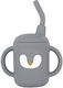 Queen Mother Baby & Toddler Cup with Handles and Straw Penguin made of Silicone Gray 160ml