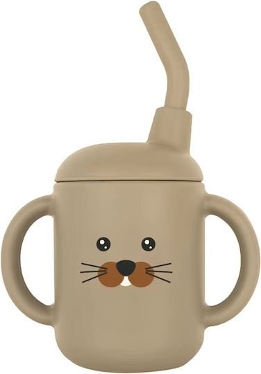 Queen Mother Baby Cup with Handles and Straw made of Silicone Beige 160ml