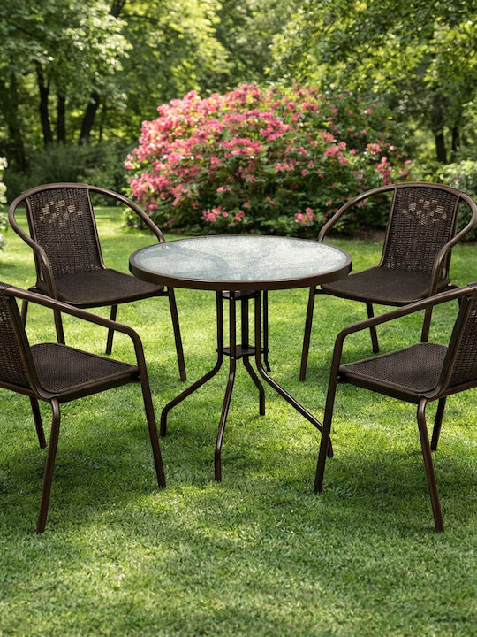 Garten- und Outdoor-Möbelsets Typsatz Speisesaal 5 Stück Braun mit Sonnenschirmhalter