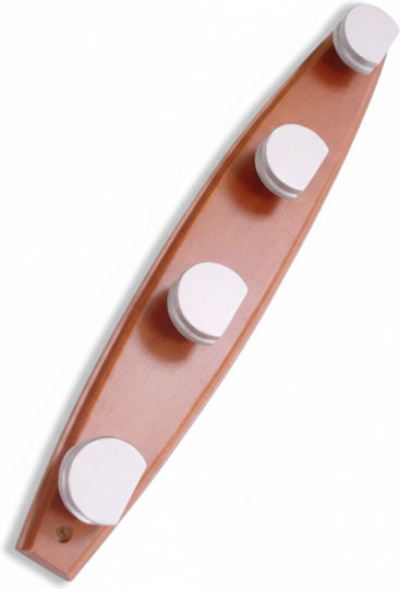 Brinox Wooden Wall Hanger 4 Hooks Brown