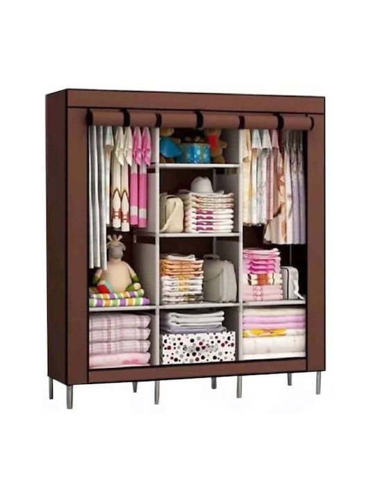 Платнен Гардероб с Цип и Рафта в Кафяв Цвят 175x45x130cm