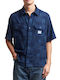 Short Sleeve Cotton Shirt in Oversized Checked Dark Blue Line