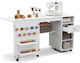 Costway Folding Sewing Cabinet & Desk Shelves Sewing Machine 146 x 50 x 78 cm White Jv11549wh+