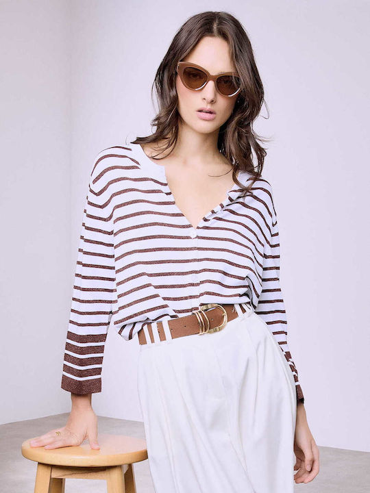 Celestino Women's Striped Metallic Loose Fit Br...