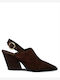 Leather Mules With High Heel In Brown Colour