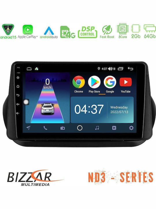 Bizzar Car Audio System for Peugeot Bipper Fiat Fiorino 2008-2018 Bluetooth USB Wi-Fi GPS Apple CarPlay Android Auto with 10 Inch Touch Screen